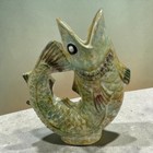 Vintage Ceramic Open Mouth Fish Vase Pitcher 7 5    Iridescent Lustre Glaze Art