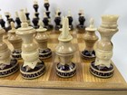 Vintage Hand Carved Turned Wood Bone Chess Board Set  Tarascan Mexico Read