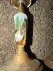 Antique Brass Porcelain Candlestick Set Handpainted House Village Scene Cottage