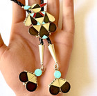 Zuni Thunderbird Bolo Tie Turquoise Tips Signed Dishta Native American Sterling