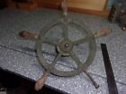 J43 Antique Boat Steering Wheel With Wood Handles And Brass
