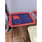 Vintage Metal Tv Tray Tables Set Of 5 Folding Stands Denim Bandana Mid Century