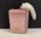Coach Zip Card Case In Signature Canvas Powder Pink Cw883
