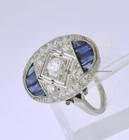 Circa 1920 Art Deco Beautiful Cubic Zirconia And Sapphire Vintage Wedding Ring