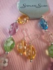 Sterling Silver Glass Beads Necklace  earrings Set Floral W  Cubic Zirconias 