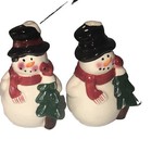 Vintage      Ceramic Salt And Pepper Shakers    snowman With Christmas Tree