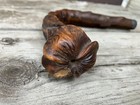Vtg Wood Hand Carved Flower Umbrella Parasol Handle W Sterling Silver Band
