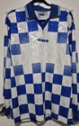 Vintage 90s Diadora Soccer Jersey Blue White Checkered Long Sleeve Men   s L Rare