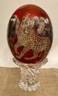 South African Big 5 Metal-flake Decoupage Ostrich Egg Red Gold Lion Elephant