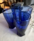 Lot Of 4 Vintage Cobalt Blue Highball Cocktail Glasses Curved Bottom 10 Oz  6 