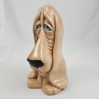 Dog Sculpture Ceramic Basset Hound Figurine Crying Sad Signed 1980 Vintage Retro