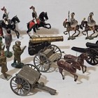 Lot 45 Vintage Lead Alloy Toy Soldiers Bagpipers Cavalry Cannons Horses Military
