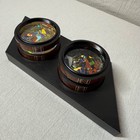 Handcrafted Dual Kaleidoscope Object Cells Dichroic Glass Wood Display Stand Art