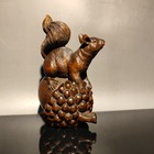 Vintage Carved Wooden Squirrel Figurine Decoration Wood Statue  Boxwood Pinecone