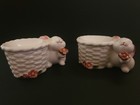 Vintage Avon Ceramic Bunny Rabbit Basket Candle Holder Pair Made In Brazil 1980s