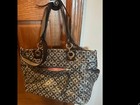 Coach Black Gray Logo Shoulder Bag With Bag Charm And Original Dust Bag