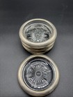 Vtg Leonard Crystal Coasters Italy Silver-plate Rimmed Star Cut Glass Set Of 4