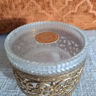 Vintage Gold Filigree Powder Jar With Plastic Insert   Lid Jovan Mink  Pearls 