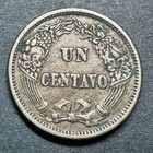 1864 Peru Un Centavo Coin Republica Peruana Sunburst Copper Nickel High Grade