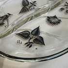 Georges Briard Clear Glass Leaf Tray Black Floral Print Silver Rim