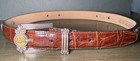 Brighton Museum Collection Brown Croc-embossed Dress Belt  Size S  1 5in Wide