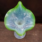 Stunning 6 5  Opalescent Green Jack In The Pulpit Blown Glass Vase