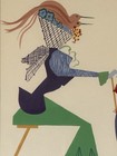 Vintage Mid Century Modern Abstract Cubism Mixed Media Painting Signed Curry 60s
