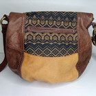 The Sak Deena Crossbody Bag Brown Leather Southwest Woven Flap Rustic Boho Purse