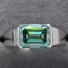 Certified 10 Ct Emerald Cut Blue Diamond Solitaire In 925 Sterling Silver Ring