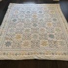 Vtg Handmade 80 90s Patchwork Star Block Quilt 93x84    Blue White Cottagecore