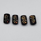 Set Of 4 Antique Czech Black Glass Painted Multi Color Flower Lozenge Buttons