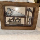 Vintage Wooden Shadow Box Diorama Featuring Miniature Tools 12x9 Inches  