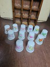 Lot Of 12 Piece Floral Thimbles With Display Case