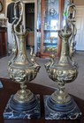 Pr  Antique 19th Century  French Gilt Bronze Slate Ewer Cherubs Lamp Base   15 