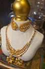 Rare-vtg Hollywood Regency 3pc Gold Tone Leaf Rhinestone Parure Necklace Set