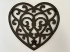 Cast Iron Trivet Scrolly Heart Shaped  Pot Rest Kitchen Decor Black