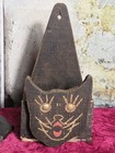 Antique Folk Art Black Cat Figure Wood Wall Box Pocket Primitive Handmade C1920