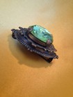 Bomae Original Victorian Revival Large Green Rhinestone Dress Clip Fur 