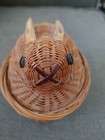Vintage Bamboo Weave Wicker Rattan Rabbit Bunny Lidded Trinket Basket 4 