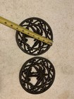Cast Iron Footed Trivets Round Palm Tree Tropical 6 3 4  Inch Diameter Set Of 3