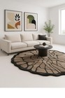 Modern Abstract Brown Black Round Hand-tufted Wool Rug   Contemporary Wool Area