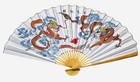 Dragon Folding Fan Dragons   Fire Pearl Bamboo And Fabric Paper Backed Wall Fan