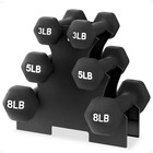 Neoprene Coated Hex Dumbbell Weights Set With Stand - Color-coded   Non-slip Gri