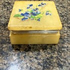 Vintage Italian Alabaster Trinket Box Hand Painted Blue Violets Floral Hinged