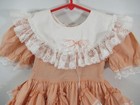 Vintage Full Circle Frilly Dress Girls Peach Ruffle Lace Short Sleeve