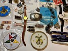 Vintage Junk Drawer Lot Masonic Jewelry Military Watches Buckle Trinkets 60 