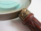 Antique-style Handheld Magnifying Glass Carved Wood Handle Brass Ring  13 1 2 