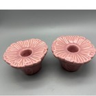 Pair Vintage Mid Century Pink Pottery Flower Candle Stick Holders