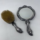 Beautiful Art Nouveau Nymph Florals Antique Silverplate Hand Mirror   Brush Set