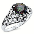 Nouveau Antique Style Scottish Thistle Mystic Quartz 925 Solid Silver Ring  768z